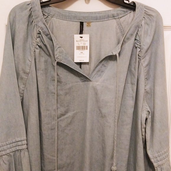 Amanda Green Light Blue Peasant Top XXL - Picture 1 of 5